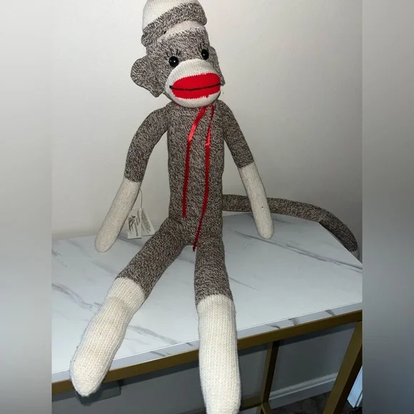 Brown and White Sock Monkey Plush NWT - Picture 2 of 4